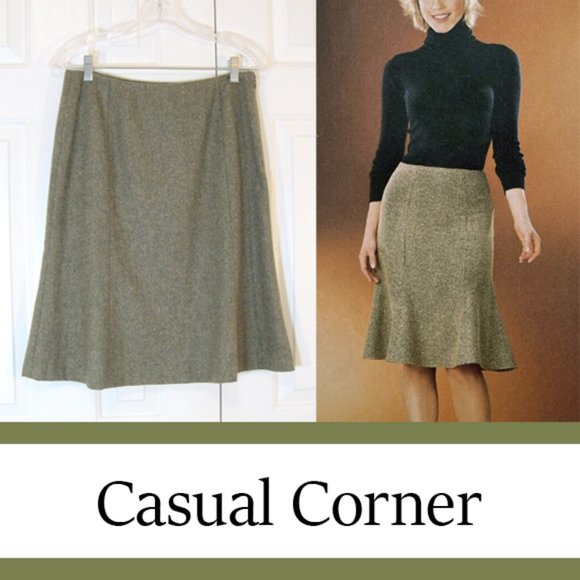 Casual Corner | Vintage Flair Hem Wool Blend Tweed Skirt - Picture 1 of 7